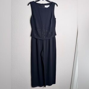 JR NIGHTS PANTSUIT jumpsuit BEADED ACCENTS SHEER OVERLAY ON PANTS 1  piece SZ 10